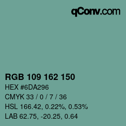 Color code: RGB 109 162 150 | qconv.com