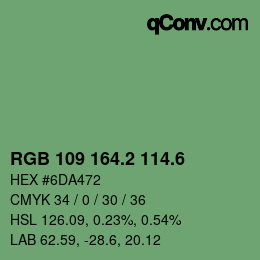 カラーコード: RGB 109 164.2 114.6 | qconv.com