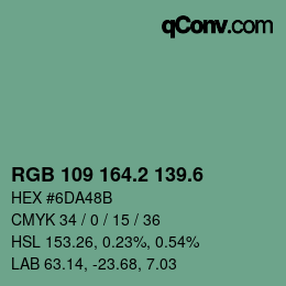 カラーコード: RGB 109 164.2 139.6 | qconv.com