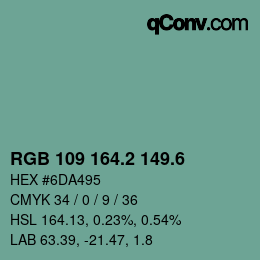 カラーコード: RGB 109 164.2 149.6 | qconv.com