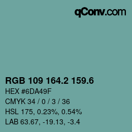 カラーコード: RGB 109 164.2 159.6 | qconv.com