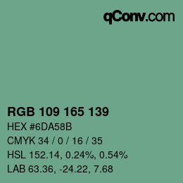 Color code: RGB 109 165 139 | qconv.com