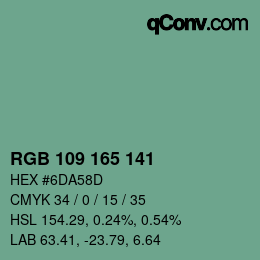 カラーコード: RGB 109 165 141 | qconv.com