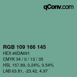 Color code: RGB 109 166 145 | qconv.com