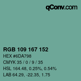 Color code: RGB 109 167 152 | qconv.com