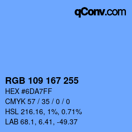 Color code: RGB 109 167 255 | qconv.com