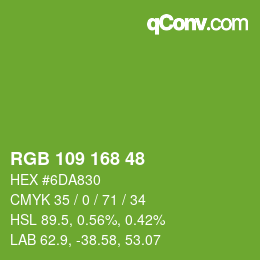 Color code: RGB 109 168 48 | qconv.com