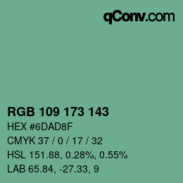颜色代码: RGB 109 173 143 | qconv.com
