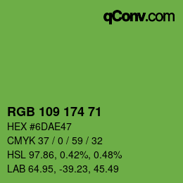 Color code: RGB 109 174 71 | qconv.com