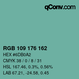 Color code: RGB 109 176 162 | qconv.com
