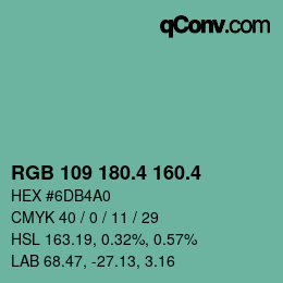 カラーコード: RGB 109 180.4 160.4 | qconv.com