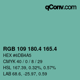 カラーコード: RGB 109 180.4 165.4 | qconv.com