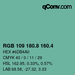 カラーコード: RGB 109 180.8 160.4 | qconv.com