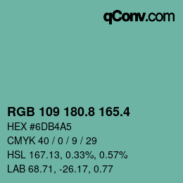 カラーコード: RGB 109 180.8 165.4 | qconv.com