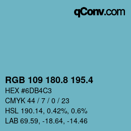 カラーコード: RGB 109 180.8 195.4 | qconv.com