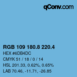 カラーコード: RGB 109 180.8 220.4 | qconv.com