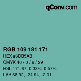 Color code: RGB 109 181 171 | qconv.com
