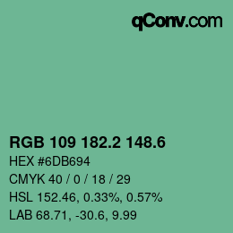 カラーコード: RGB 109 182.2 148.6 | qconv.com