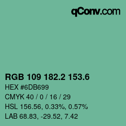 カラーコード: RGB 109 182.2 153.6 | qconv.com