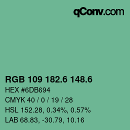 カラーコード: RGB 109 182.6 148.6 | qconv.com