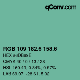 カラーコード: RGB 109 182.6 158.6 | qconv.com