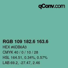 カラーコード: RGB 109 182.6 163.6 | qconv.com