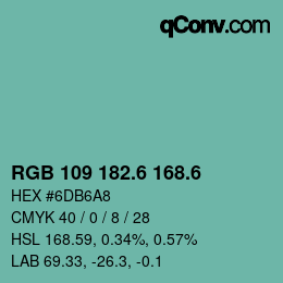 カラーコード: RGB 109 182.6 168.6 | qconv.com