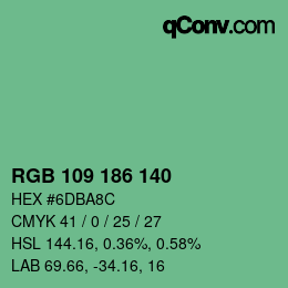 颜色代码: RGB 109 186 140 | qconv.com