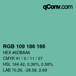Color code: RGB 109 186 166 | qconv.com