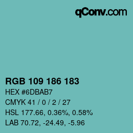 Color code: RGB 109 186 183 | qconv.com