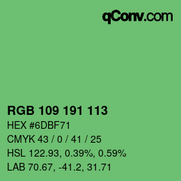Color code: RGB 109 191 113 | qconv.com