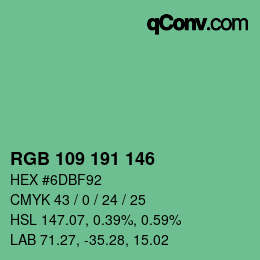 Color code: RGB 109 191 146 | qconv.com