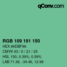 Color code: RGB 109 191 150 | qconv.com