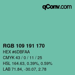 Color code: RGB 109 191 170 | qconv.com