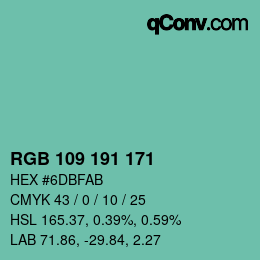 Color code: RGB 109 191 171 | qconv.com