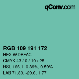 Color code: RGB 109 191 172 | qconv.com