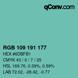 カラーコード: RGB 109 191 177 | qconv.com
