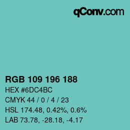 カラーコード: RGB 109 196 188 | qconv.com