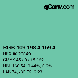 カラーコード: RGB 109 198.4 169.4 | qconv.com