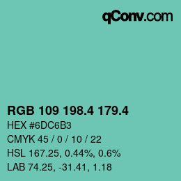 カラーコード: RGB 109 198.4 179.4 | qconv.com
