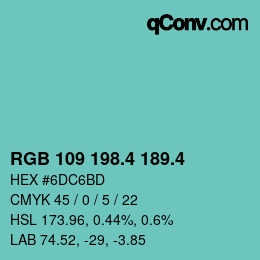 カラーコード: RGB 109 198.4 189.4 | qconv.com