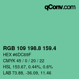 カラーコード: RGB 109 198.8 159.4 | qconv.com