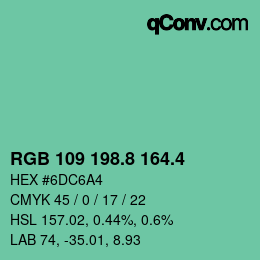 カラーコード: RGB 109 198.8 164.4 | qconv.com