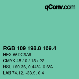 カラーコード: RGB 109 198.8 169.4 | qconv.com