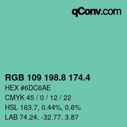 カラーコード: RGB 109 198.8 174.4 | qconv.com