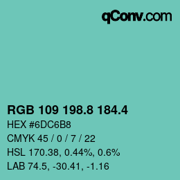 カラーコード: RGB 109 198.8 184.4 | qconv.com