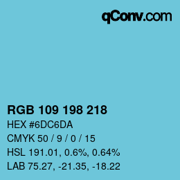 颜色代码: RGB 109 198 218 | qconv.com