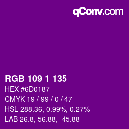 Color code: RGB 109 1 135 | qconv.com