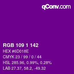 Color code: RGB 109 1 142 | qconv.com