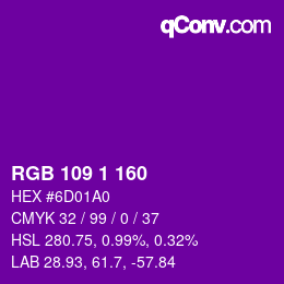 カラーコード: RGB 109 1 160 | qconv.com